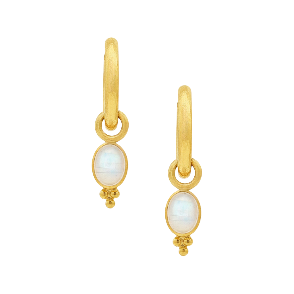 Elizabeth Locke Moonstone Earring Pendants 19K Yellow Gold