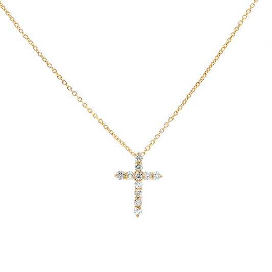 King Jewelers 0.30ct Diamond Cross Necklace 14K Yellow Gold