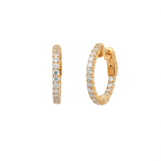 King Jewelers 14K Yellow Gold 1 Carat Diamond Hoop Earrings