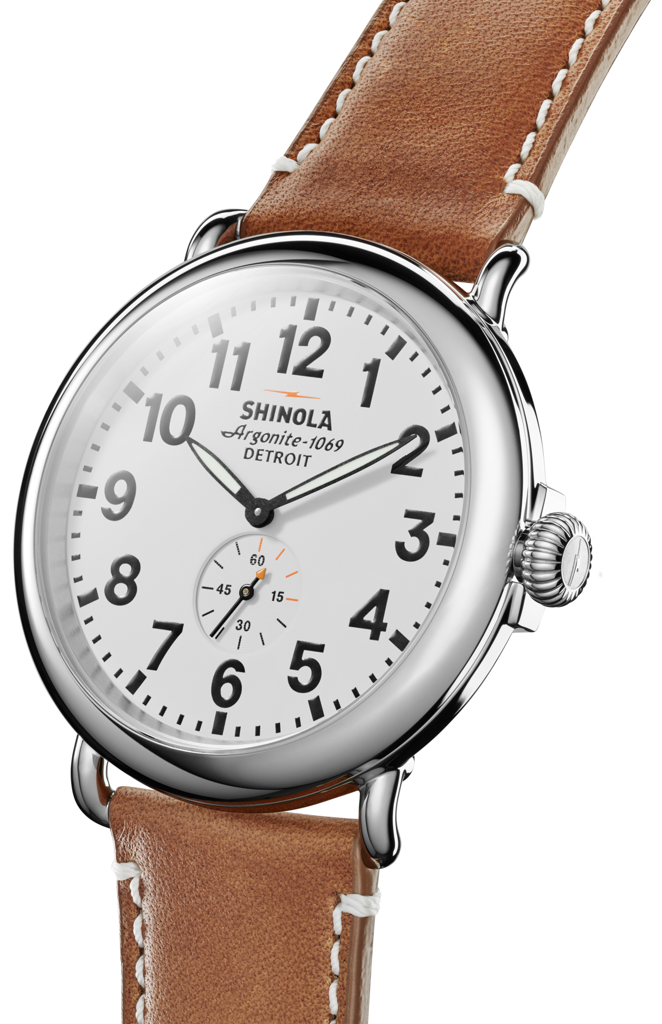 Shinola Runwell 47mm White Dial Tan Leather Strap Watch