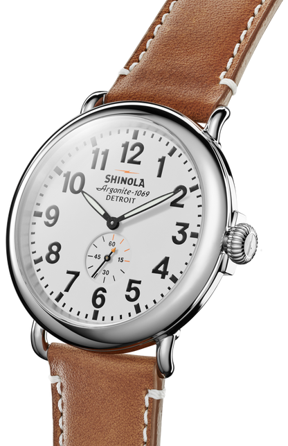 Shinola Runwell 47mm White Dial Tan Leather Strap Watch