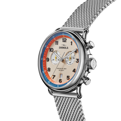 Shinola Canfield C56 Chronograph 43mm Cream Dial Mesh Bracelet Watch