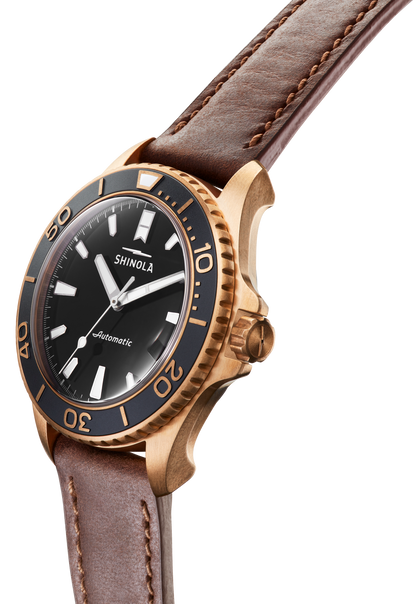 Shinola Bronze Monster Automatic 43mm Black Dial Leather Strap Watch