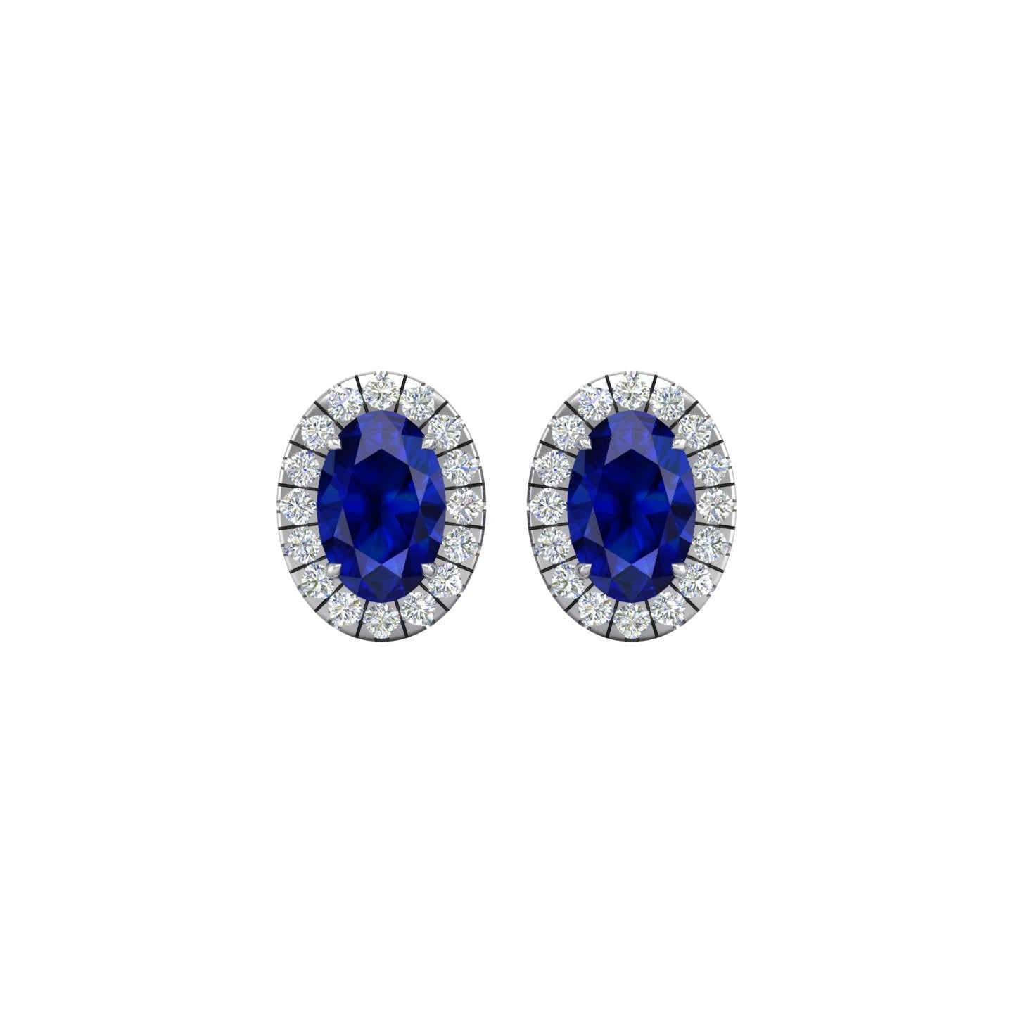 King Jewelers Oval Sapphire and Diamond Stud Earrings 18K White Gold