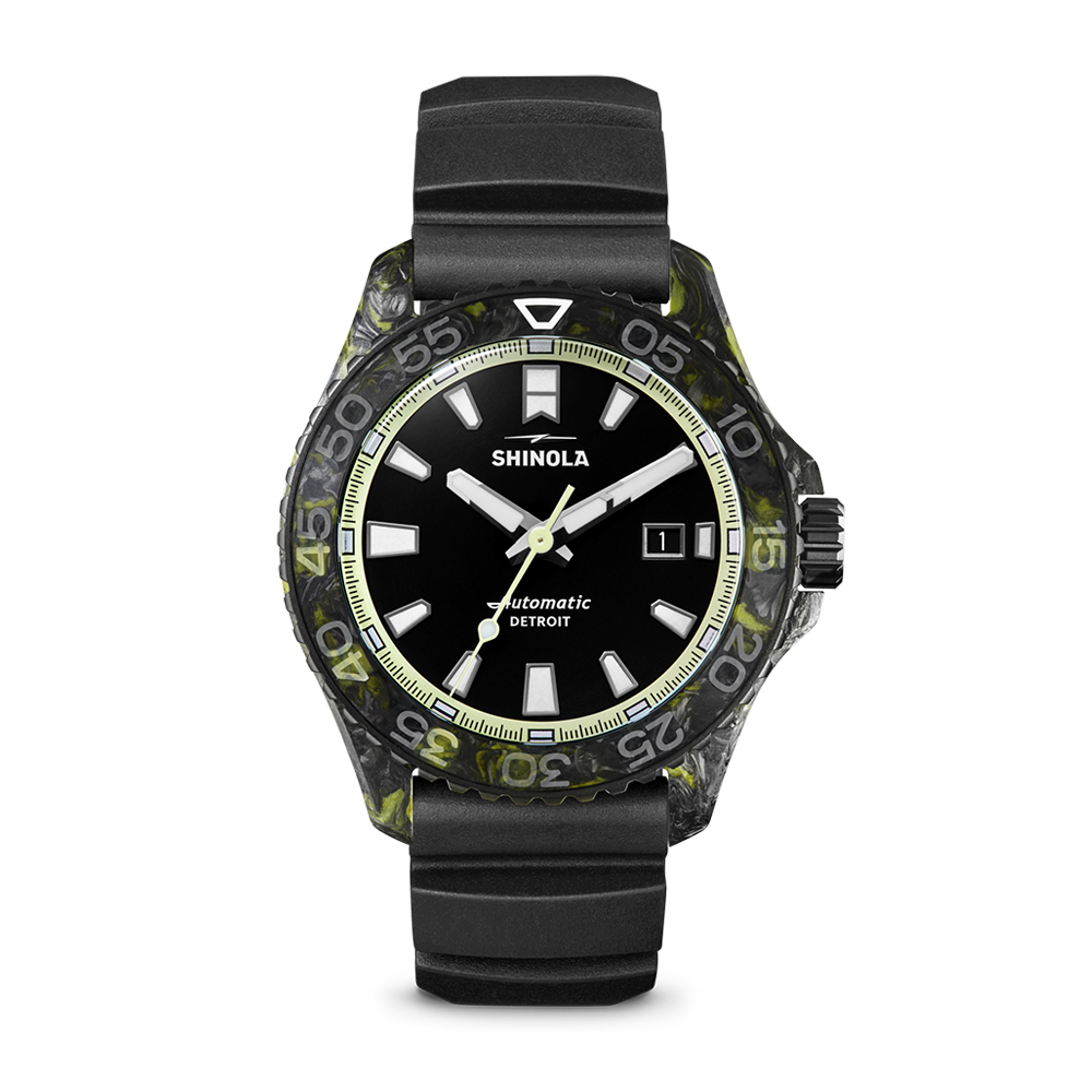 Shinola Forged Carbon Monster Automatic 45mm Black Dial Rubber Strap Watch