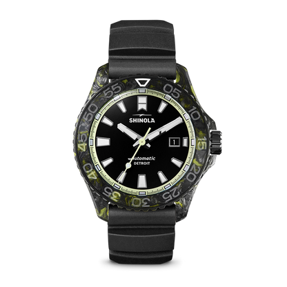 Shinola Forged Carbon Monster Automatic 45mm Black Dial Rubber Strap Watch