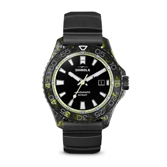 Shinola Forged Carbon Monster Automatic 45mm Black Dial Rubber Strap Watch