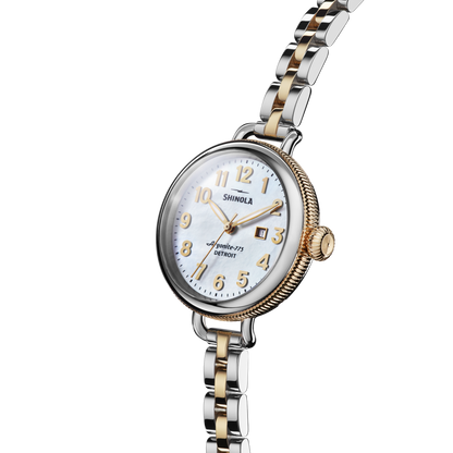 Shinola Birdy 34mm Mother of Pearl Dial Two-Tone Bracelet Watch