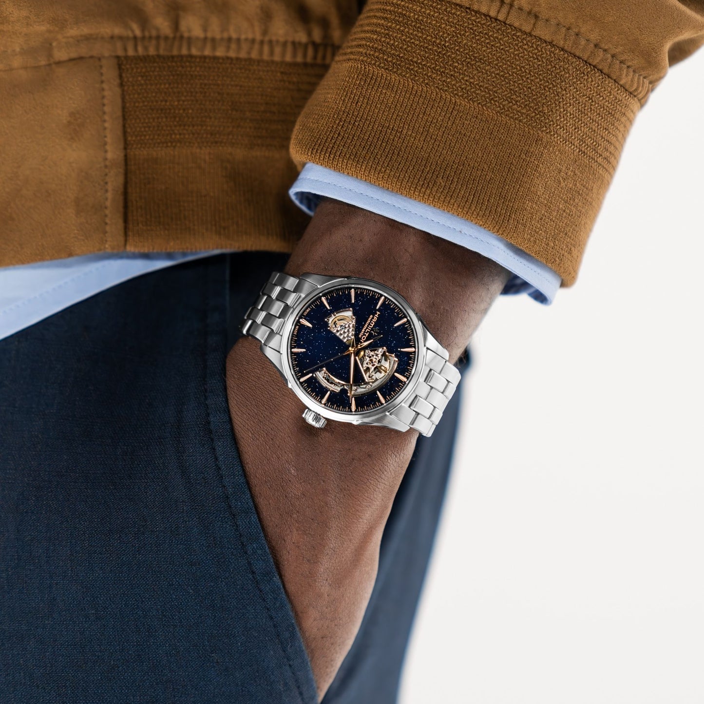 Hamilton Jazzmaster Open Heart Auto 42mm Blue Dial Steel Bracelet Watch
