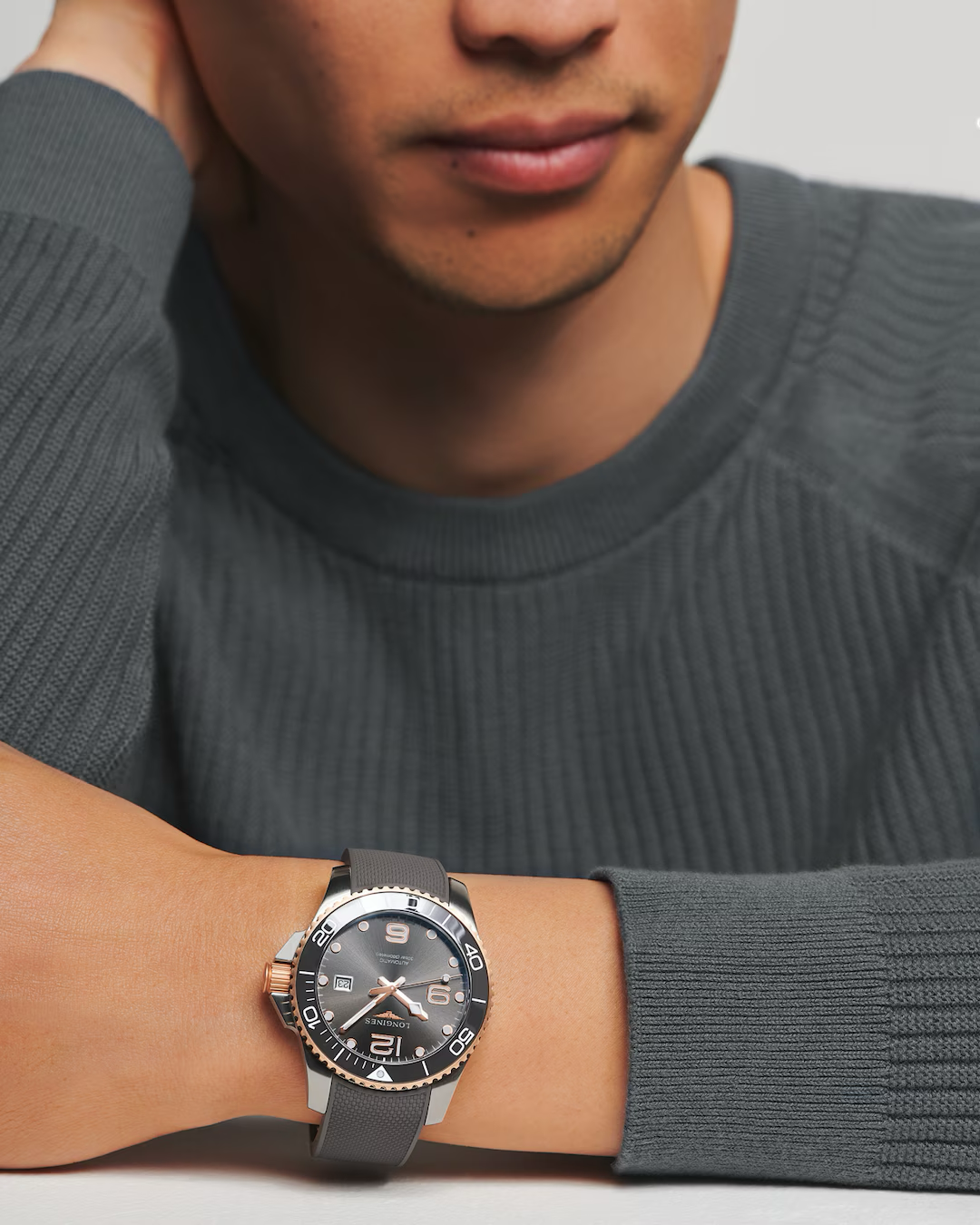 Longines HydroConquest 43mm Sunray Grey Rubber Watch