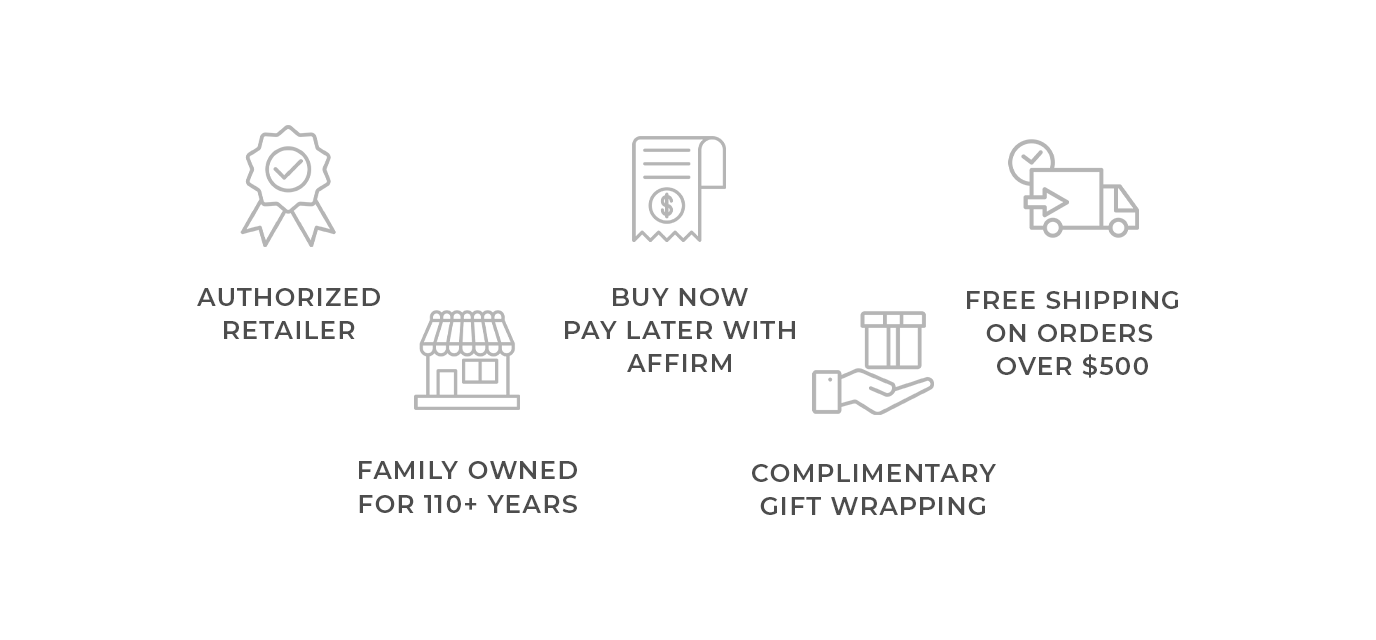 authorized retailer family owned for 110+ years buy now pay later with affirm complimentary gift wrapping free shipping on orders over $300