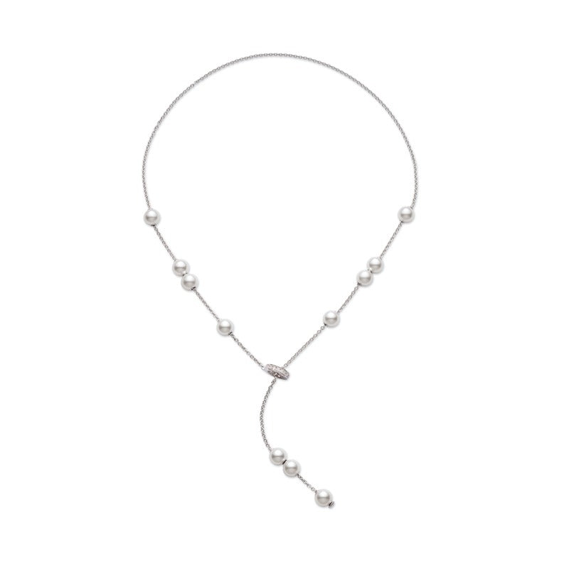Mikimoto Pearls in Motion 18K White Gold Akoya Pearl and Diamond Lariat Necklace