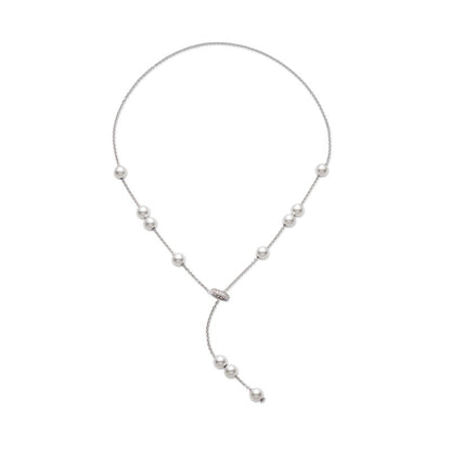 Mikimoto Pearls in Motion 18K White Gold Akoya Pearl and Diamond Lariat Necklace