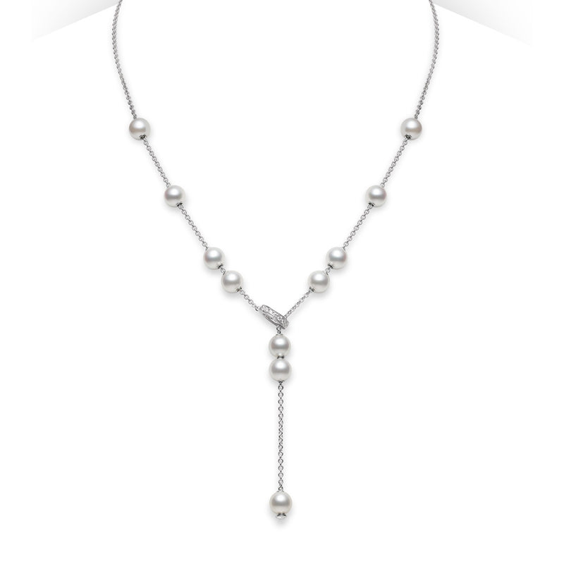 Mikimoto Pearls in Motion 18K White Gold Akoya Pearl and Diamond Lariat Necklace