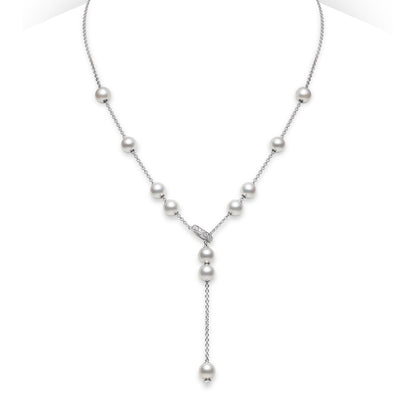Mikimoto Pearls in Motion 18K White Gold Akoya Pearl and Diamond Lariat Necklace