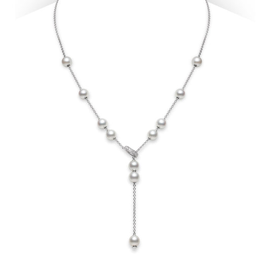Mikimoto Pearls in Motion 18K White Gold Akoya Pearl and Diamond Lariat Necklace
