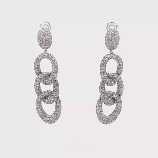 King Jewelers Diamond Link Drop Earrings 18K White Gold
