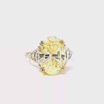 KJ5 Platinum GIA Certified Oval Fancy Yellow Diamond 3-Stone Engagement Ring