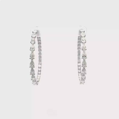 King Jewelers Pear Diamond Hoop Earrings 18K White Gold