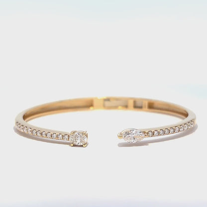 King Jewelers Open Diamond Bangle Bracelet 14K Yellow Gold