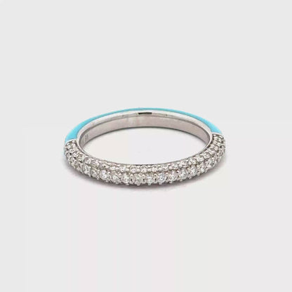 King Jewelers Pave Diamond Turquoise Enamel Ring