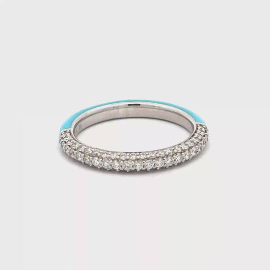 King Jewelers Pave Diamond Turquoise Enamel Ring