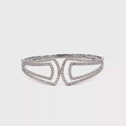 King Jewelers Geometric Diamond Bangle Bracelet 18K White Gold