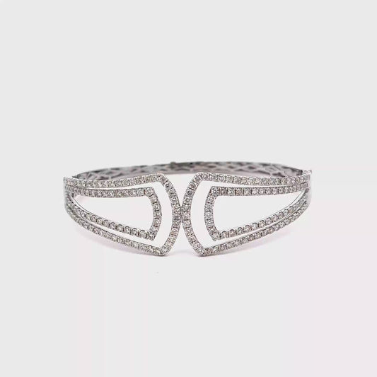King Jewelers Geometric Diamond Bangle Bracelet 18K White Gold