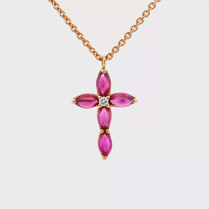 King Jewelers Ruby Cross Pendant 18K Rose Gold