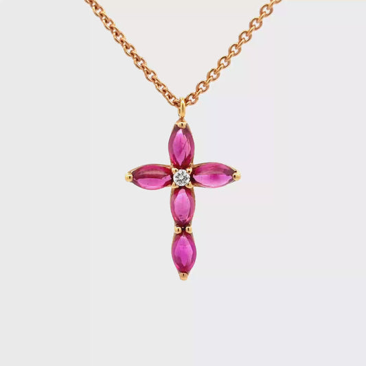King Jewelers Ruby Cross Pendant 18K Rose Gold