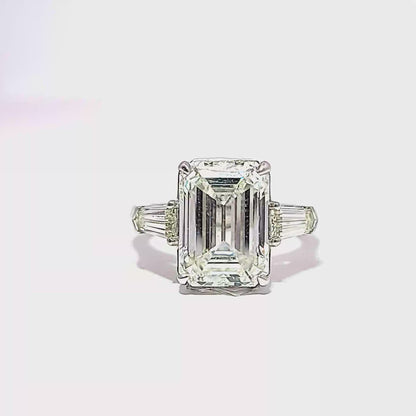KJ5 Platinum GIA Certified 6.88ct Emerald Cut Diamond 3-Stone Engagement Ring