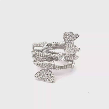 King Jewelers 1.38ct Diamond Butterfly Ring 18K White Gold