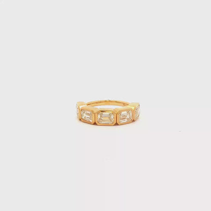 King Jewelers Bezel Set Emerald Cut Diamond Ring 18K Yellow Gold