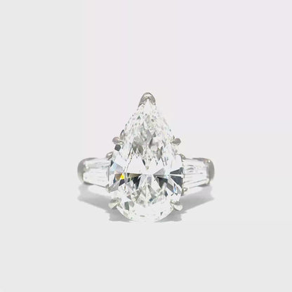 KJ5 Platinum GIA Certified 6.75ct Pear Shape Diamond 3-Stone Engagement Ring