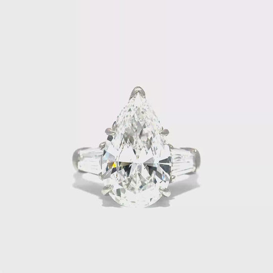 KJ5 Platinum GIA Certified 6.75ct Pear Shape Diamond 3-Stone Engagement Ring
