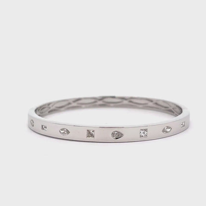King Jewelers Mixed Shape Diamond Bangle Bracelet 18K White Gold