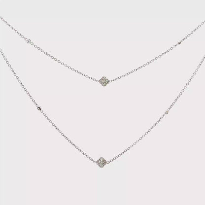 King Jewelers Diamond Clover Station Necklace 18K White Gold