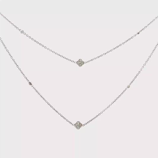 King Jewelers Diamond Clover Station Necklace 18K White Gold