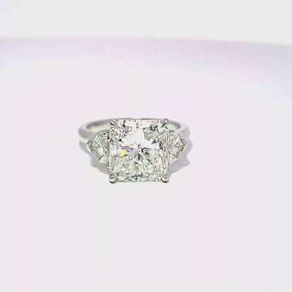 KJ5 Platinum GIA Certified 5.10ct Asscher Cut Three-Stone Diamond Engagement Ring