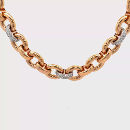 King Jewelers Oval Link Diamond Necklace 18K Rose Gold