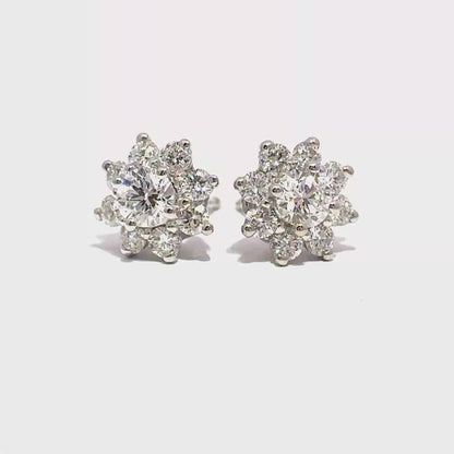 A. Link 1.12ct Flower Diamond Stud Earrings 18K White Gold