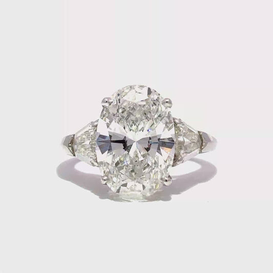 KJ5 Platinum GIA Certified 6.43ct Oval Diamond 3-Stone Engagement Ring