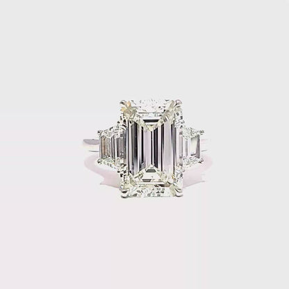 KJ5 Platinum GIA Certified 6.86ct Emerald Cut Three-Stone Diamond Engagement Ring