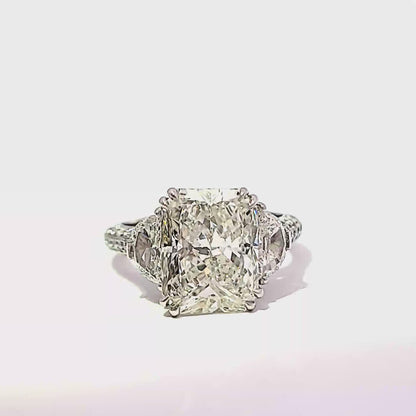 KJ5 Platinum GIA Certified 6.48ct Radiant Cut 3-Stone Diamond Engagement Ring