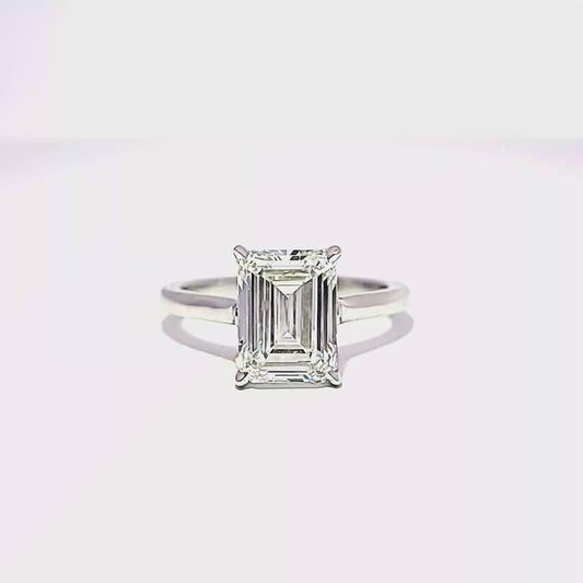 KJ5 Platinum GIA-Certified 3.43ct Emerald Cut Diamond Solitaire Engagement Ring