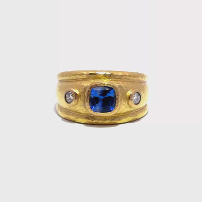 Elizabeth Locke Blue Sapphire and Diamond Puffy Cigar Band Ring