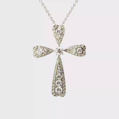 King Jewelers 18K White Gold 0.85ct Diamond Cross Pendant Necklace