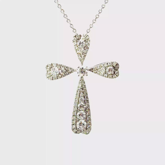 King Jewelers 18K White Gold 0.85ct Diamond Cross Pendant Necklace