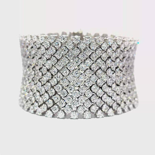 King Jewelers Wide Flexible 62.26ct Diamond Bracelet 18K White Gold