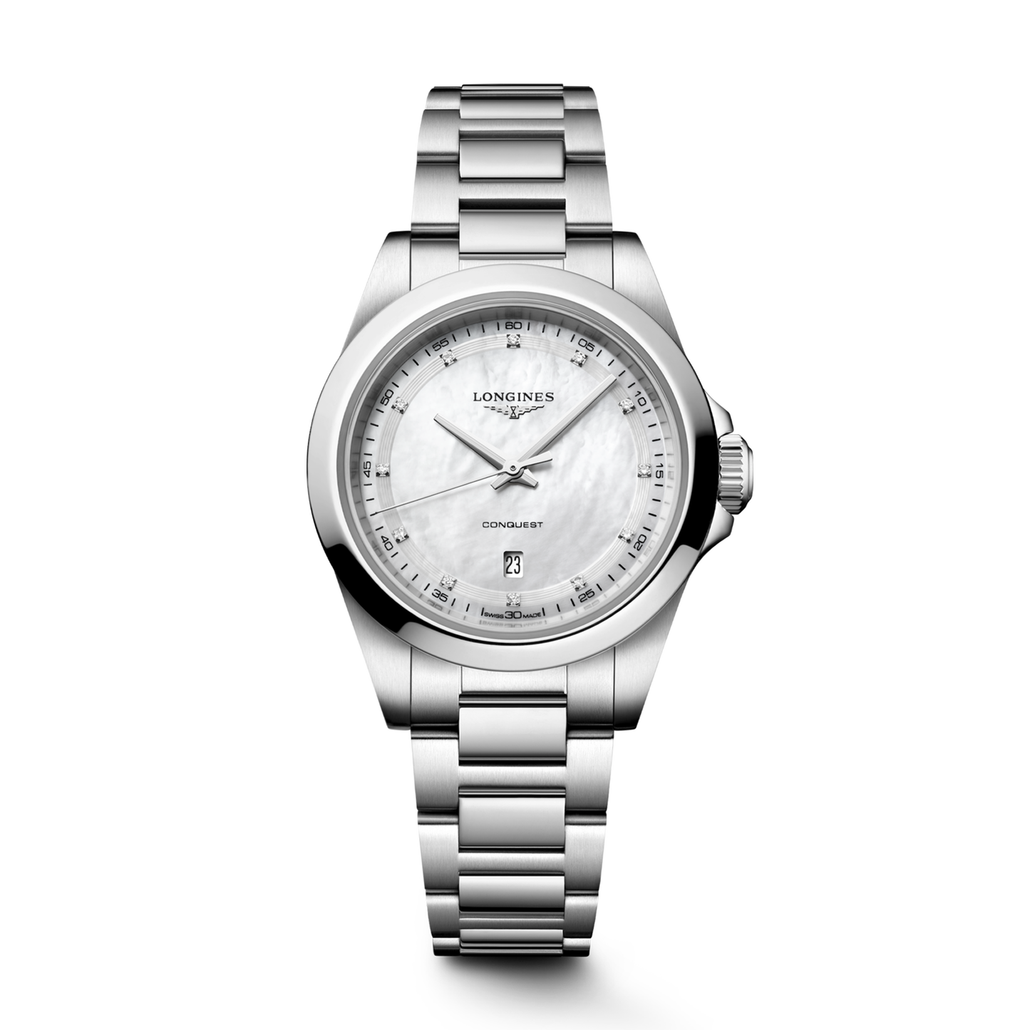 Longines Conquest 30mm White Mother-of-Pearl Dial Bracelet